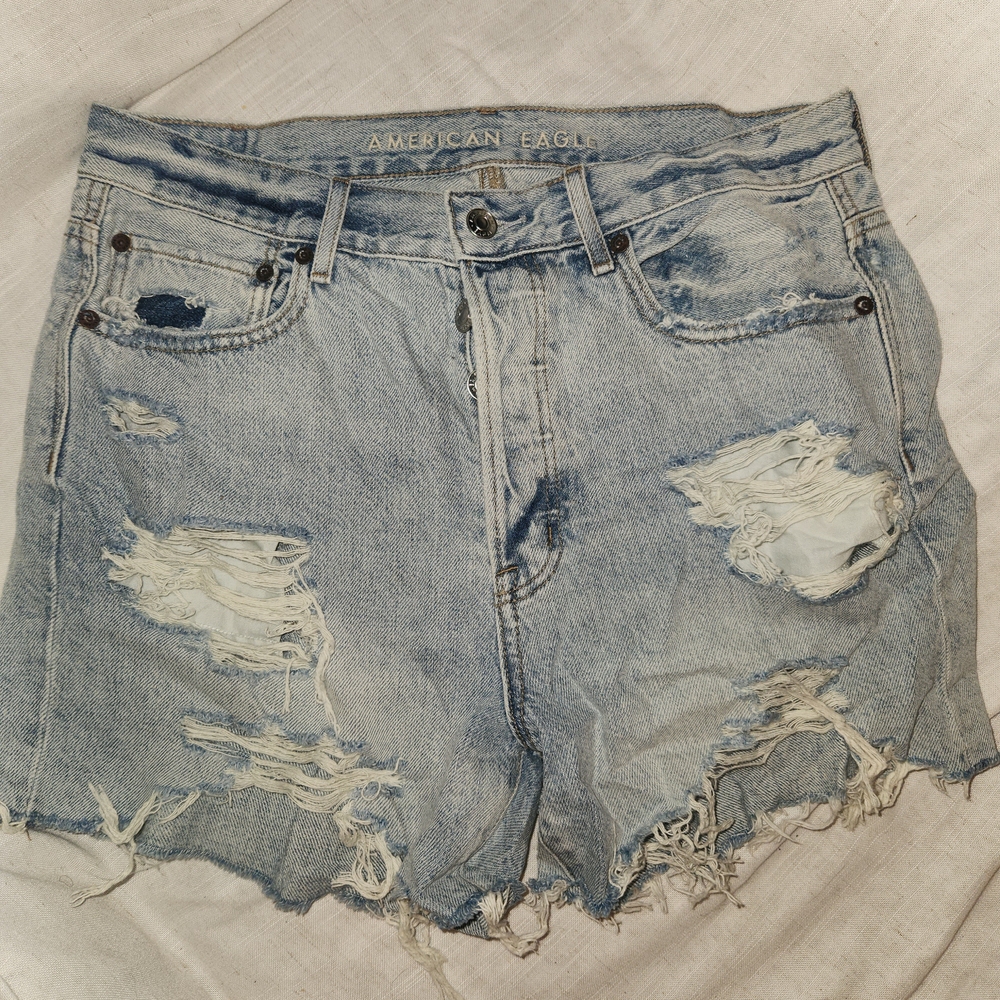 American Eagle Outfitters Blue Distressed Jean Shorts